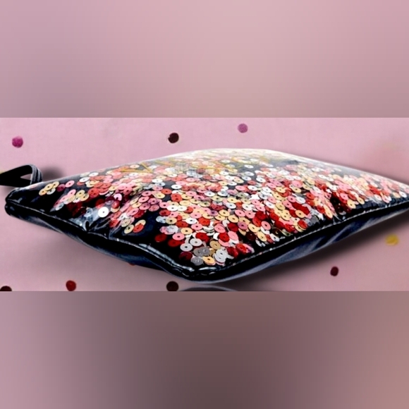 Victoria's Secret Vintage 2017 Pink & Gold Floating Sequins Wristlet Make-Up Bag - Picture 5 of 8